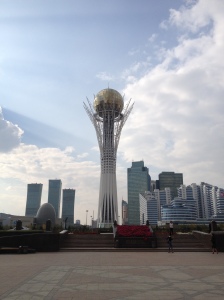 The Bayterek tower in Astana, supposedly representing the 'bird of happiness's' golden egg sitting in the 'tree of life'